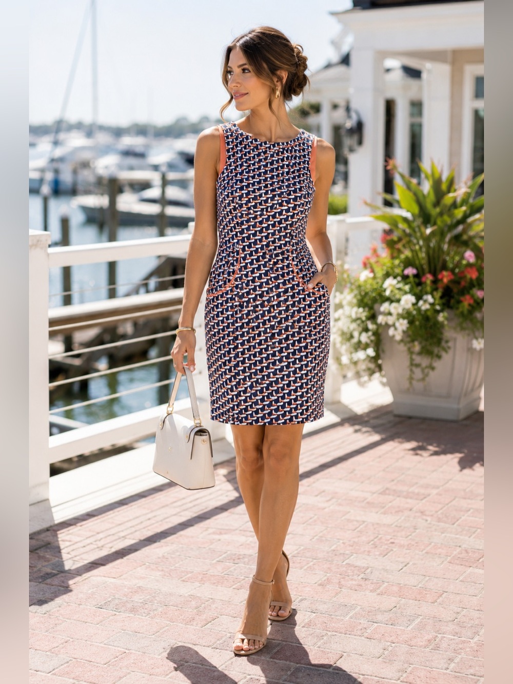 London Times Coastal Nautical Shift Dress Yacht Club Resort Small